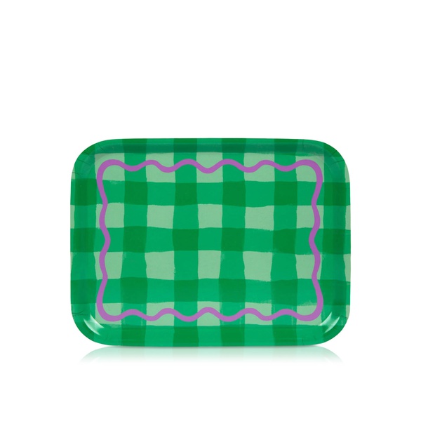 Talking Tables Everyone's Welcome Green Gingham Wooden Tray