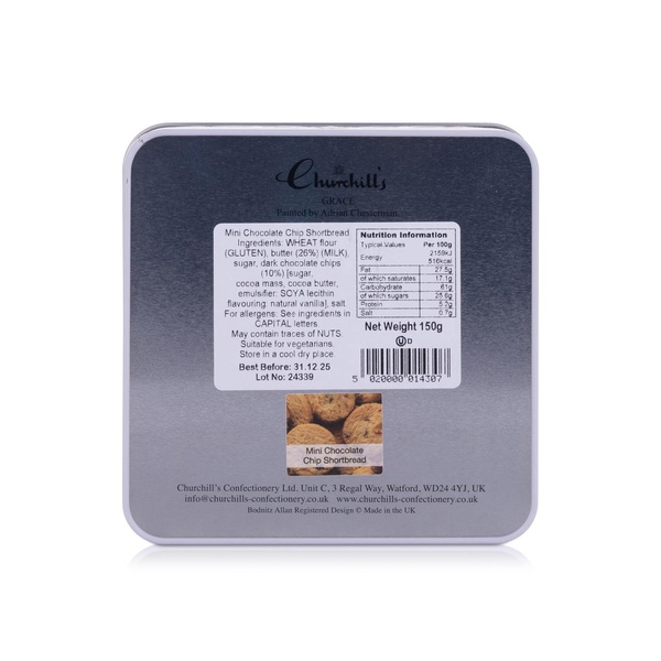 Churchill's Mini Chocolate Chip Shortbread Biscuits Grace Art Deco Tin 150g