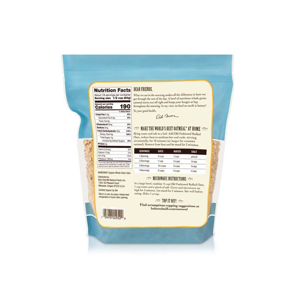Bob's Red Mill Organic Old Fashioned Rolled Oats 907g
