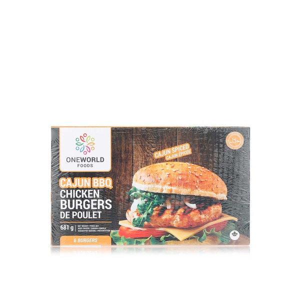 اشتري One World Foods premium Cajun BBQ chicken burger x6 681g في الامارات