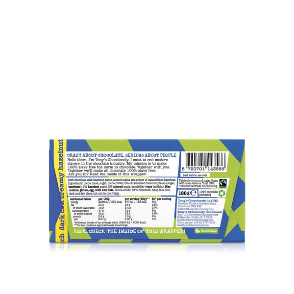 Tony's Chocolonely Dark Creamy Hazelnut Crunch 180g