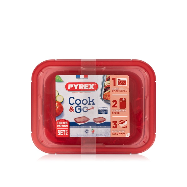 Buy Pyrex cook and go storage dishes rectangular 2 pack red 0.8l & 1.9l in UAE