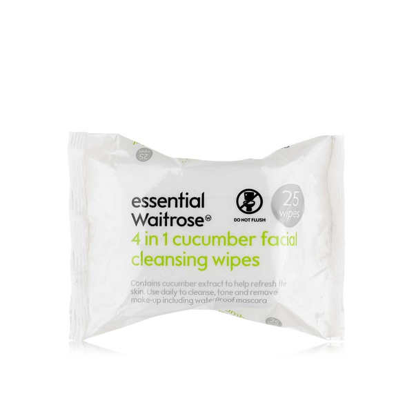 Waitrose Essential 4-in-1 Cucumber Cleansing Wipes x 25