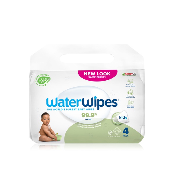 اشتري WaterWipes Plastic Free Textured Clean, Toddler & Baby Wipes, 240 wet wipes (4 Packs), 99.9% Water Based Wet Wipes & Unscented for Sensitive Skin في الامارات