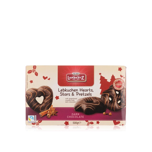 اشتري Lambertz dark lebkuchen hearts stars and pretzels 500g في الامارات