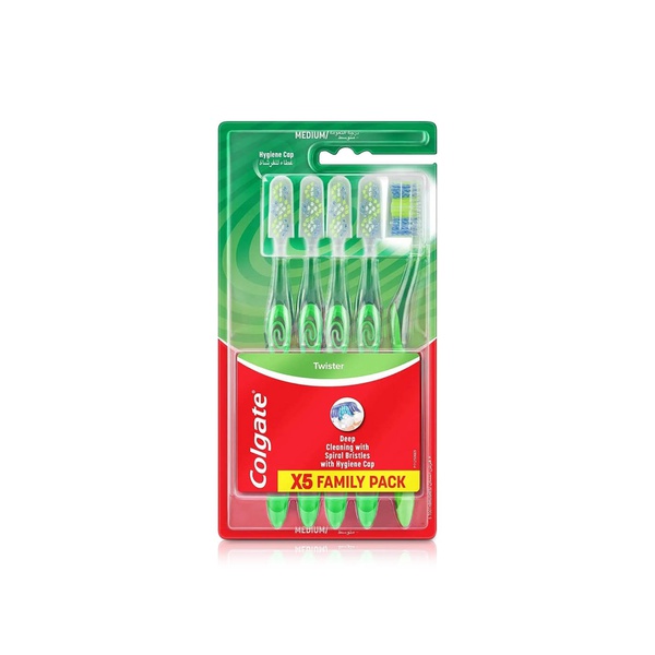 Colgate Twister with Hygiene Cap Toothbrushes Medium x 5
