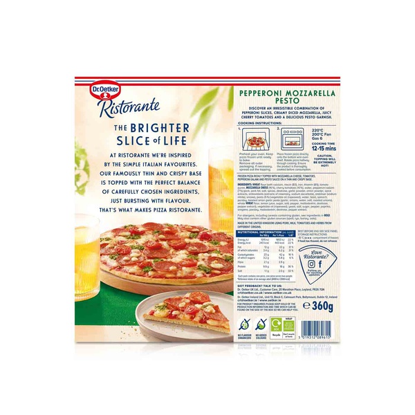 Dr Oetker Ristorante Pepperoni Mozzarella and Pesto Pizza 365g