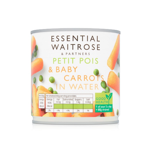 Waitrose Essential Petits Pois with Baby Carrots in Water 400g