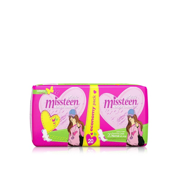 Private Miss Teen Cotton Feel Thin Sanitary Pads with Wings Duo Pack x 20