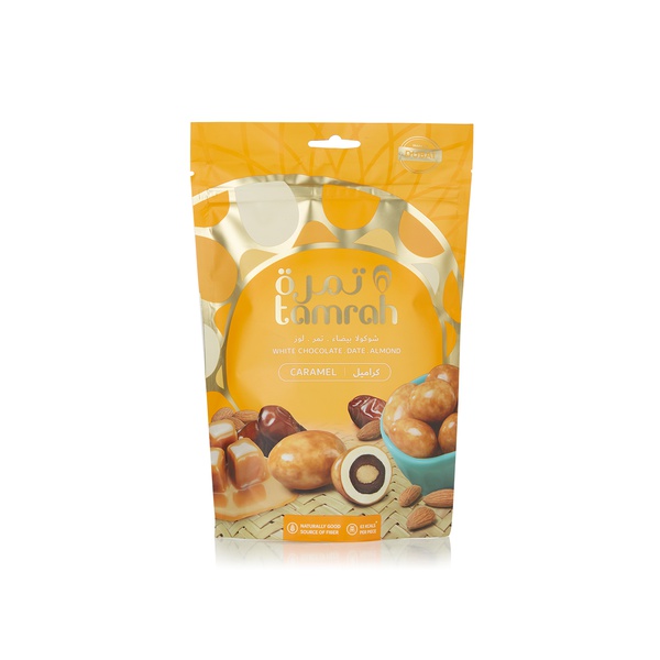 Buy Tamrah white chocolate & caramel covered dates with almond 100g in UAE