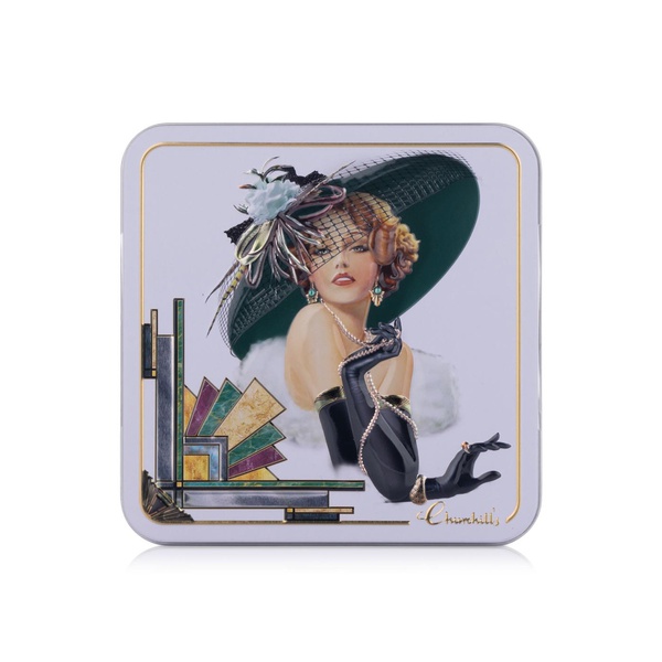 Churchill's Mini White Chocolate and Raspberry Biscuits Pearl Art Deco Tin 150g