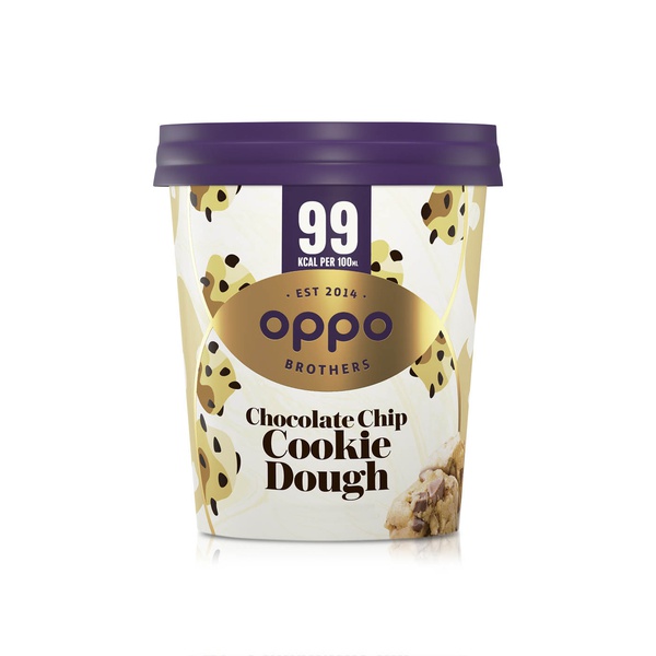 Buy Oppo Brothers chocolate chip cookie dough ice cream tub 475ml in UAE