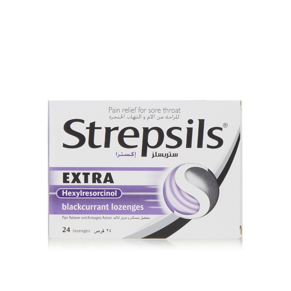Strepsils Extra Pain Relief for Sore Throats Blackcurrant Lozenges x 24