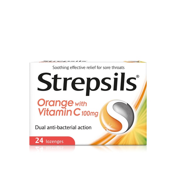 Strepsils Soothing Effective Relief for Sore Throats Orange with Vitamin C 100 mg Lozenges x 24