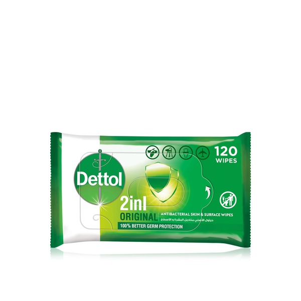 Buy Dettol two in one original antibacterial skin and surface wipes 120s in UAE