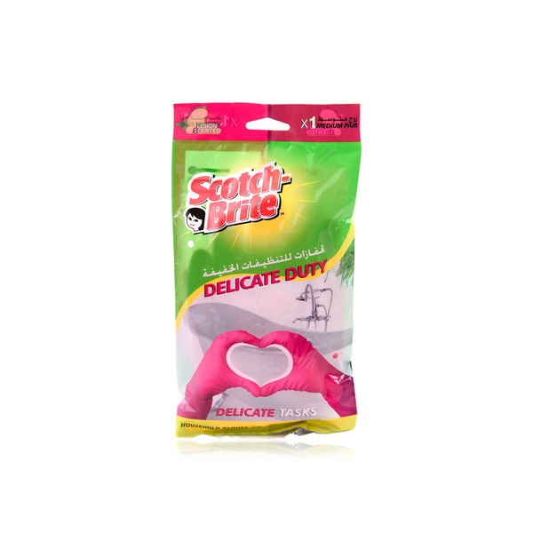 اشتري Scotch Brite extra delicate lemon scented duty gloves medium pink في الامارات