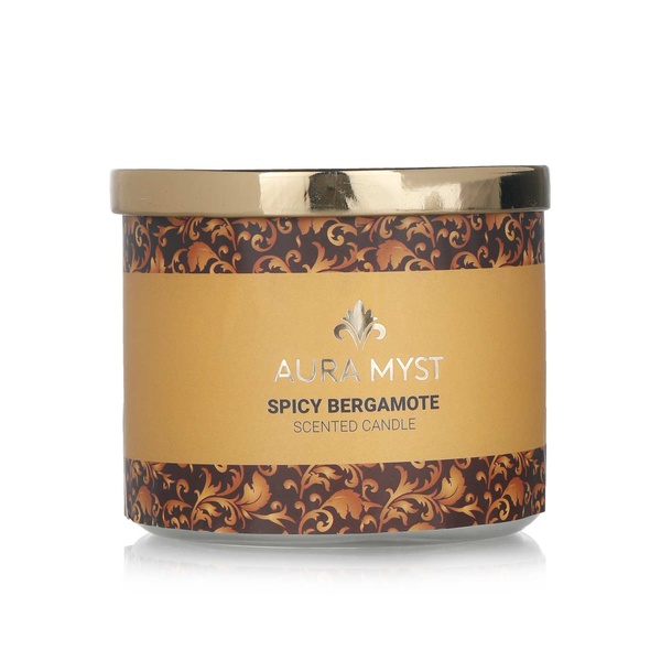 Aura Myst glass jar three wick scented candle spicy bergamote