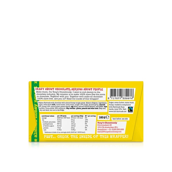 Tony's Chocolonely Fairtrade Milk Almond Honey 180g