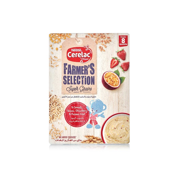 Buy Cerelac farmers selection 5 cereals & quinoa, strawberry, passion fruit 250g in UAE