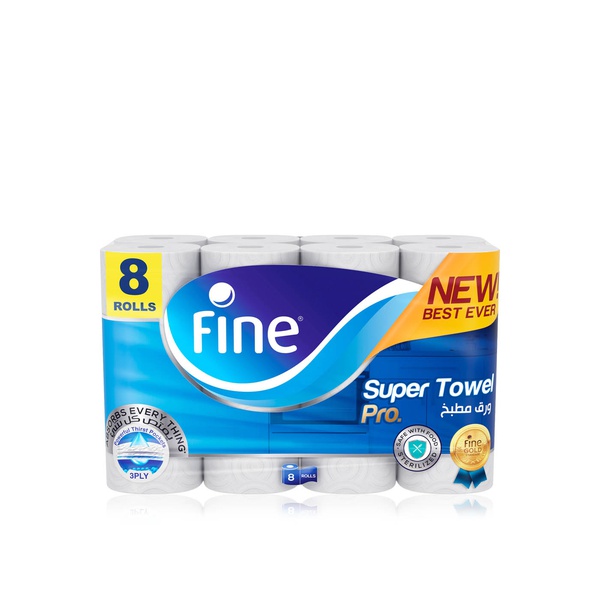 Buy Fine Super Towel Pro kitchen paper towel 3-ply 8 rolls in UAE