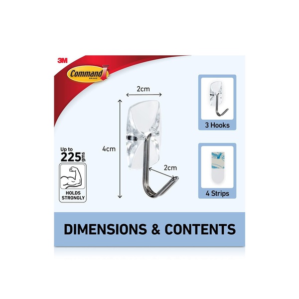 3m Command Small Clear Wire Hooks x 3