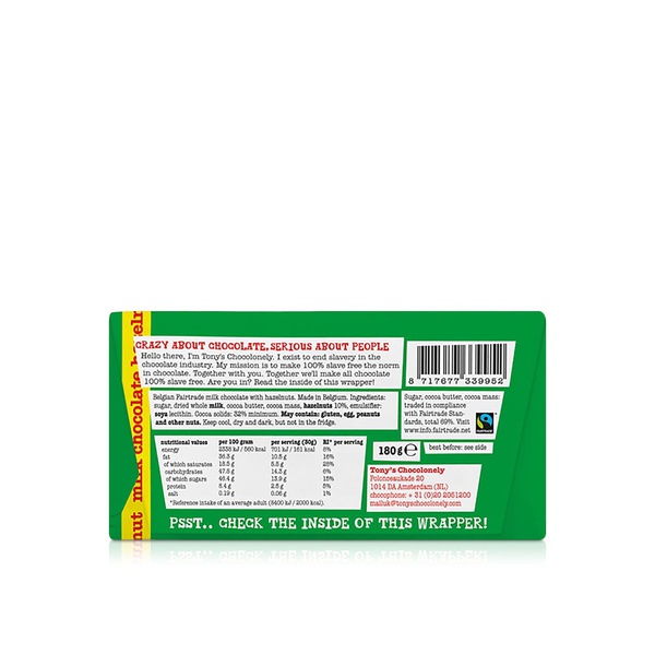 Tony's Chocolonely Milk Chocolate Hazelnut 180g