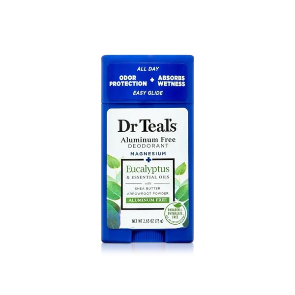 Buy Dr Teals aluminum free deodorant eucalyptus & essential oils 75g in UAE