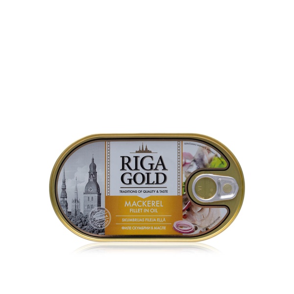 Buy Riga Gold mackerel fillet in oil 190g in UAE