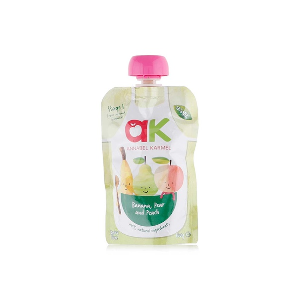 Buy Annabel Karmel organic banana, pear & peach puree 100g in UAE