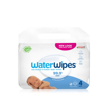 Waterwipes Original Plastic Free Baby Wipes, 240 Wet Wipes (4 Packs), 99.9% Water Based Wet Wipes & Unscented for Sensitive Skin