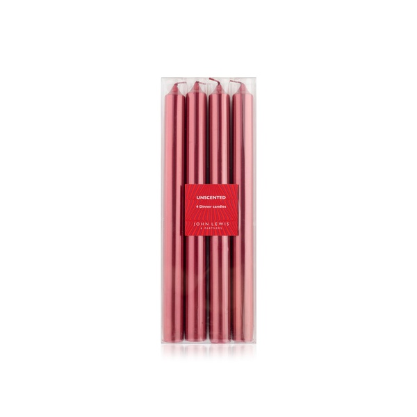 John Lewis 4 Red Unscented Metallic Dinner Candles
