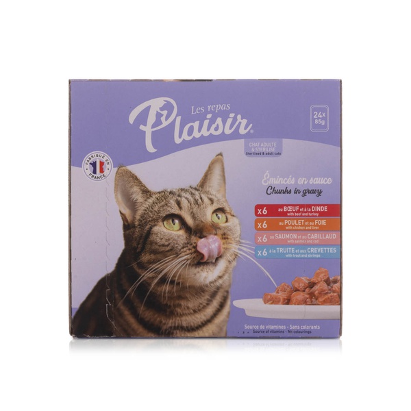 Plaisir Wet Cat Food Mixed Flavours in Gravy 24 x 85g