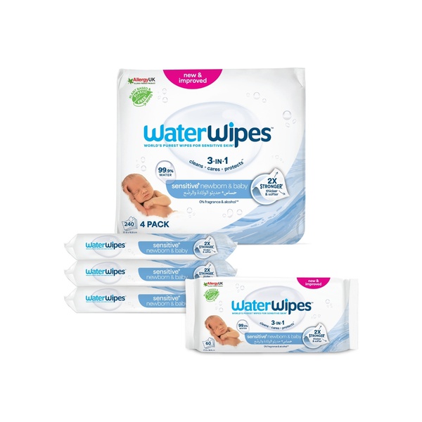 WaterWipes Sensitive+ Newborn & Baby 99.9% Water Wipes x240