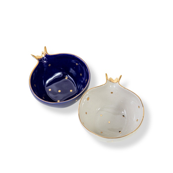 Curate Home Blue and Cream Pomegranate Shaped Bowls x 2