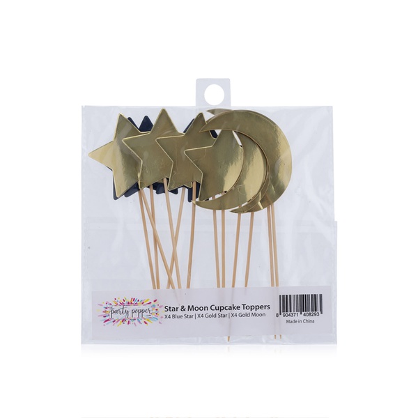 The Party Popper Blue and Gold Star Moon Cupcake Toppers