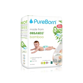 Pureborn Plant-Based Nappies Size 3 5.5-8kg x 56