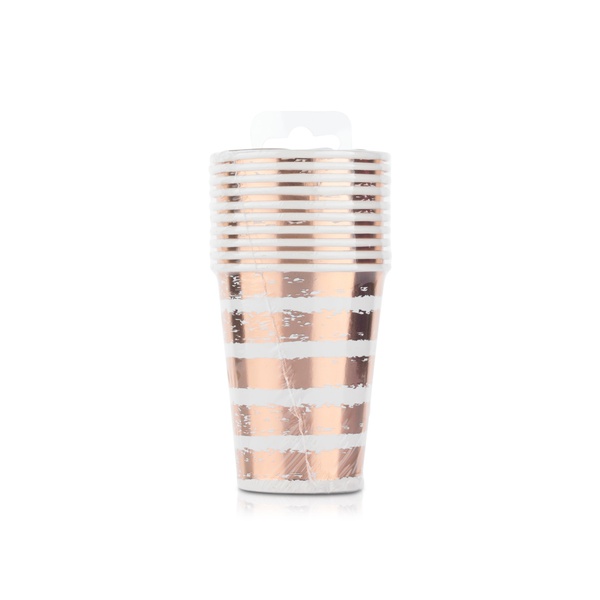 Hootyballoo Striped Rose Gold Paper Cups 8oz 10s