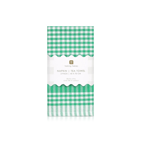Talking Tables Green Gingham Fabric Tea Towel Napkins x 2