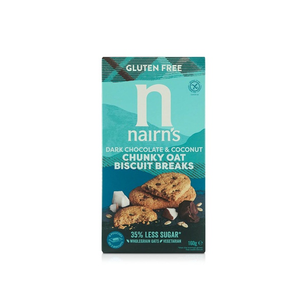 Buy Nairns gluten free dark chocolate and coconut chunky oat biscuit breaks 160g in UAE