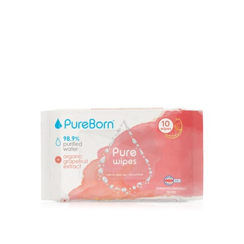 PureBorn Grapefruit Wipes Travel Pack x10