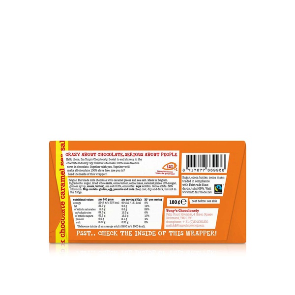 Tony's Chocolonely Milk Chocolate Caramel and Sea Salt 180g