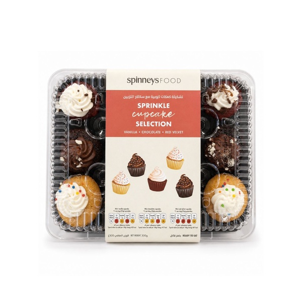 Spinneysfood Mini Vanilla, Chocolate & Red Velvet Cupcakes x 12 300g