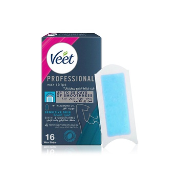 Veet Professional Hair Removal Wax Strips for Sensitive Skin Bikini & Underarms x 16