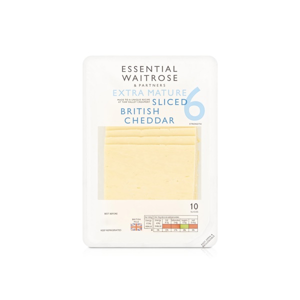 Waitrose Essential Sliced British Cheddar Extra Mature 10 slices 250g