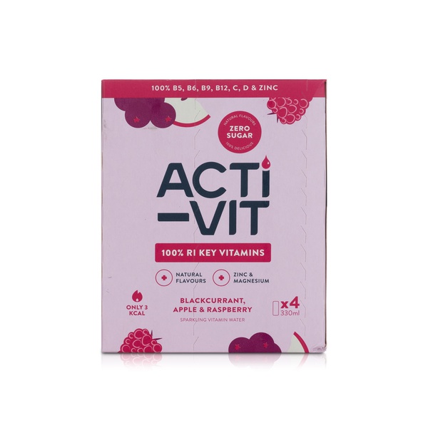 Buy Acti-Vit blackcurrant apple and raspberry sparkling water 330ml 4 pack in UAE