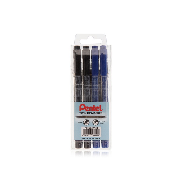 Pentel Twin Tip Marker Black & Blue 4s