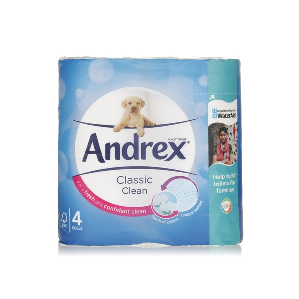 Buy Andrex classic clean toilet tissue 2ply 4pk in UAE
