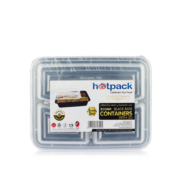 Hotpack 3 Compartment Black Base Containers with Lid x 5