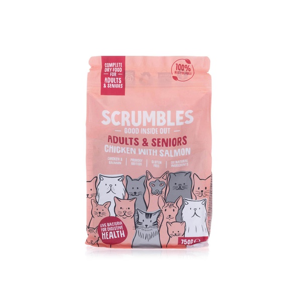 Scrumbles dry cat food salmon and chicken for adult and senior cats