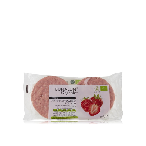 اشتري Bunalun organic yoghurt and strawberry rice cakes 100g في الامارات